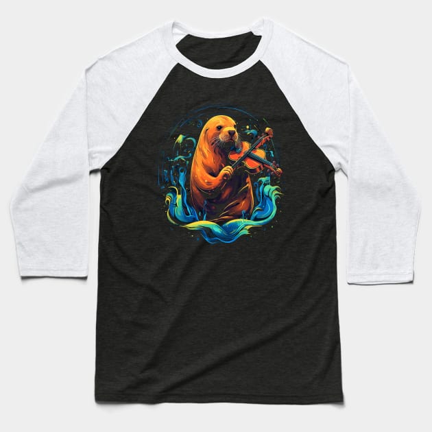 Sea Lion Playing Violin Baseball T-Shirt by JH Mart